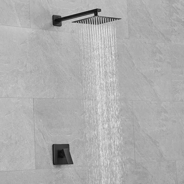 Alt view image 3 of 7 - Matte Black Shower Faucet Set, Single Function Shower Trim Kit with Rough-in Valve, Square Rain Shower Head System Included Extra Long Shower Arm for Bathroom