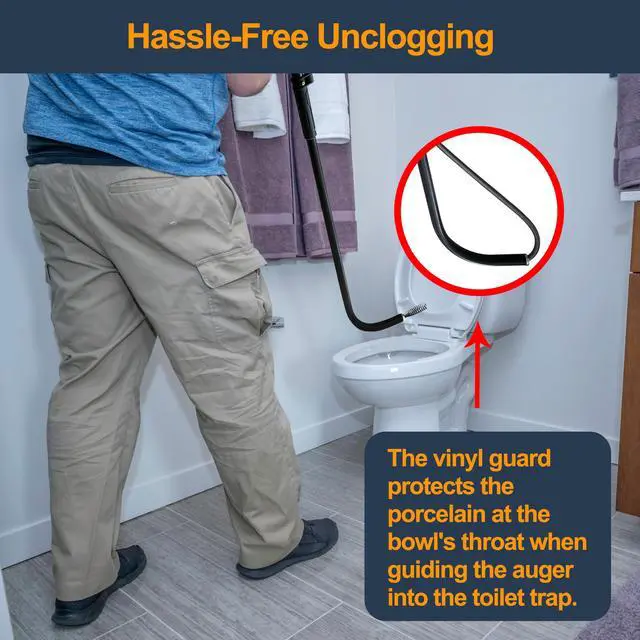 Alt view image 7 of 7 - Professional Toilet Auger/Closet Auger, 3 Feet Pipe Snake | Rust-Resistant High-Carbon Spring Wire, Scratch-Free Vinyl Sleeve, Ergonomic Non-Slip Handle