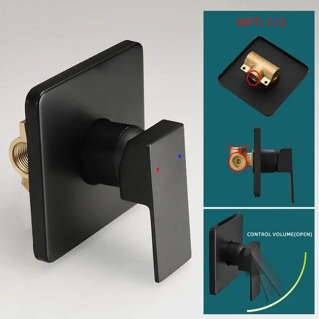 Alt view image 5 of 7 - Matte Black Shower Faucet Set, Single Function Shower Trim Kit with Rough-in Valve, Square Rain Shower Head System Included Extra Long Shower Arm for Bathroom