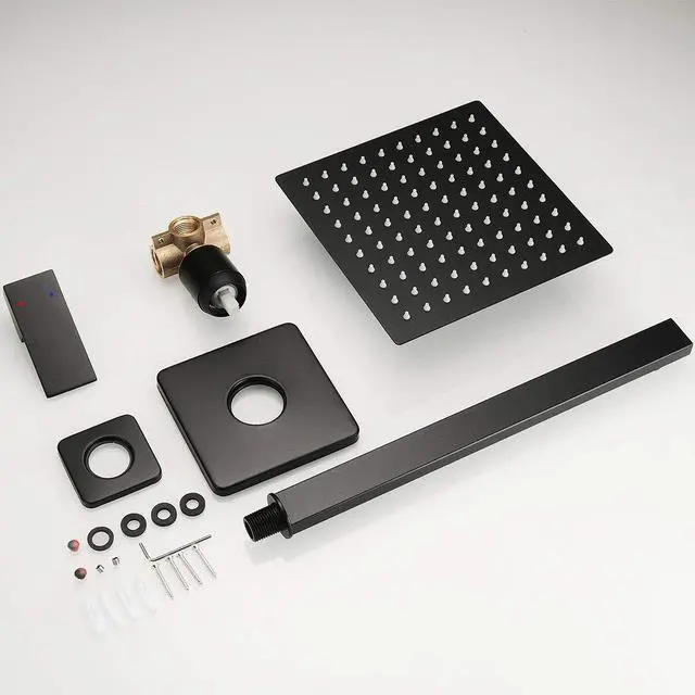 Alt view image 6 of 7 - Matte Black Shower Faucet Set, Single Function Shower Trim Kit with Rough-in Valve, Square Rain Shower Head System Included Extra Long Shower Arm for Bathroom