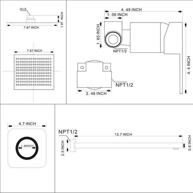 Alt view image 7 of 7 - Matte Black Shower Faucet Set, Single Function Shower Trim Kit with Rough-in Valve, Square Rain Shower Head System Included Extra Long Shower Arm for Bathroom