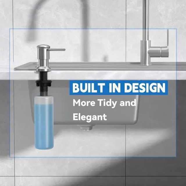 Alt view image 3 of 7 - Dish Soap Dispenser, Kitchen Sink Soap Dispenser Pump with 17 OZ Bottle, Refill from The Top, Wide Pump Head Base (Brushed Nickel)
