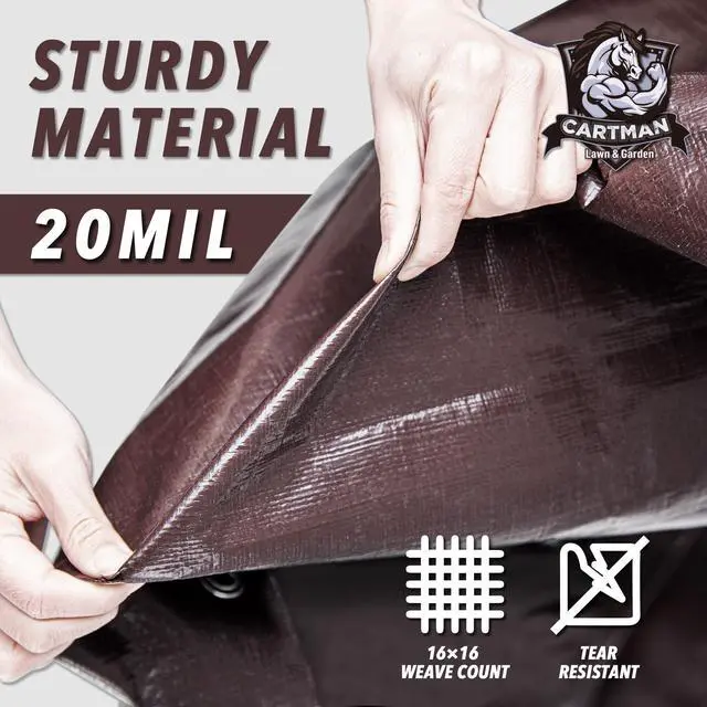 Alt view image 3 of 7 - 8x10Ft Industrial Waterproof Poly Tarp Cover 20 Mil, Brown | Ultra-thick rugged tarp; built for industrial equipment, farm storage and prolonged all-weather outdoor coverage
