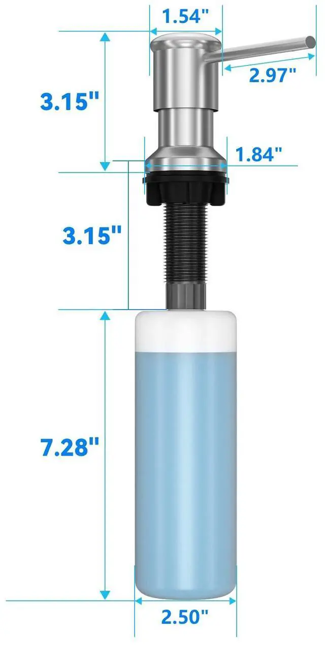 Alt view image 5 of 7 - Dish Soap Dispenser, Kitchen Sink Soap Dispenser Pump with 17 OZ Bottle, Refill from The Top, Wide Pump Head Base (Brushed Nickel)