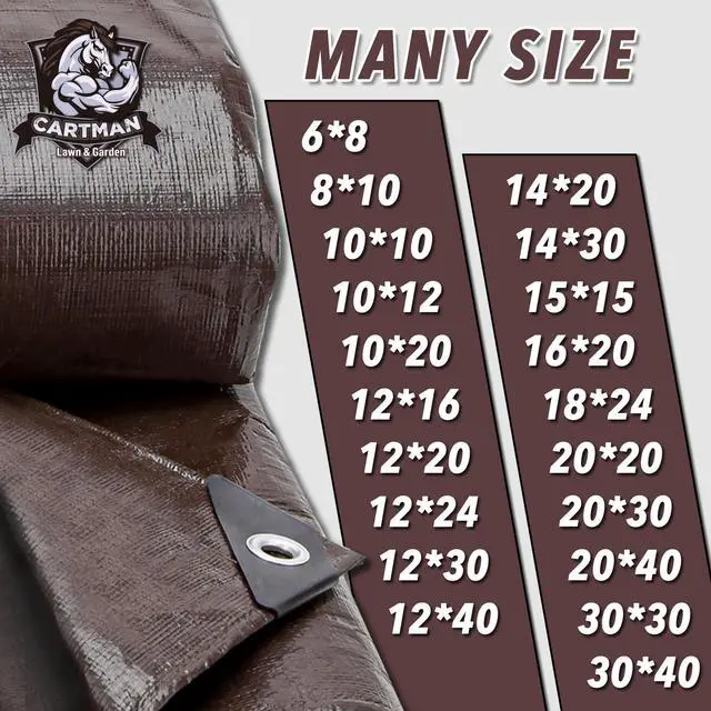 Alt view image 6 of 7 - 8x10Ft Industrial Waterproof Poly Tarp Cover 20 Mil, Brown | Ultra-thick rugged tarp; built for industrial equipment, farm storage and prolonged all-weather outdoor coverage