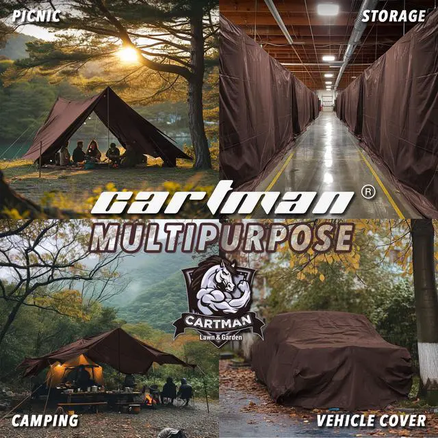 Alt view image 7 of 7 - 8x10Ft Industrial Waterproof Poly Tarp Cover 20 Mil, Brown | Ultra-thick rugged tarp; built for industrial equipment, farm storage and prolonged all-weather outdoor coverage