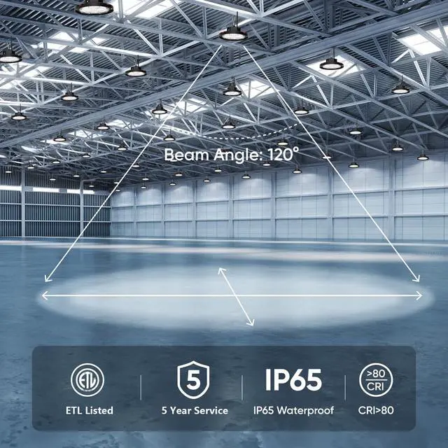 Alt view image 3 of 7 - 160W UFO LED High Bay Light, Aluminum LED Shop Lights with 24000LM, 5000K Commercial Bay Lighting for Warehouse Garage Workshop Factory, 6' Cable & Safety Rope, ETL Listed 1 Pack
