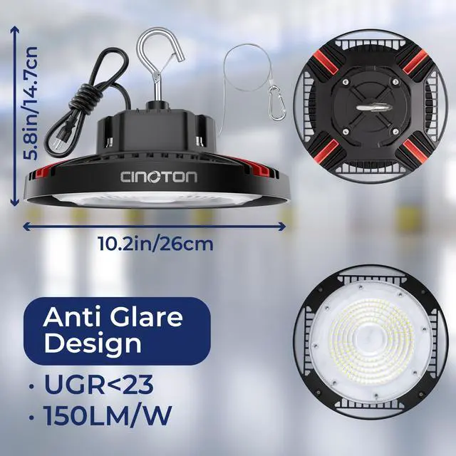 Alt view image 4 of 7 - 160W UFO LED High Bay Light, Aluminum LED Shop Lights with 24000LM, 5000K Commercial Bay Lighting for Warehouse Garage Workshop Factory, 6' Cable & Safety Rope, ETL Listed 1 Pack