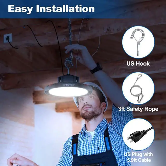 Alt view image 5 of 7 - 160W UFO LED High Bay Light, Aluminum LED Shop Lights with 24000LM, 5000K Commercial Bay Lighting for Warehouse Garage Workshop Factory, 6' Cable & Safety Rope, ETL Listed 1 Pack