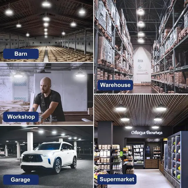Alt view image 6 of 7 - 160W UFO LED High Bay Light, Aluminum LED Shop Lights with 24000LM, 5000K Commercial Bay Lighting for Warehouse Garage Workshop Factory, 6' Cable & Safety Rope, ETL Listed 1 Pack