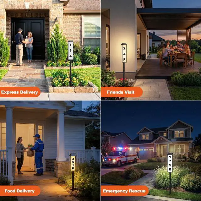 Alt view image 7 of 7 - Solar Address Sign, House Number for Outside Waterproof, 3-Color LED Illuminated Address Plaque with Stake, Solar Powered Light Up Address Numbers for Houses Yard, 1-Pack