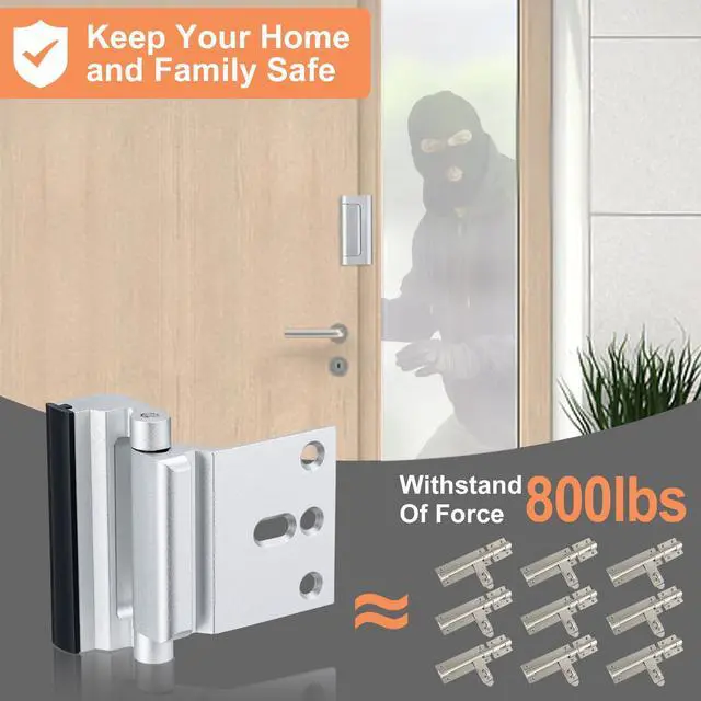 Alt view image 2 of 6 - 2 Pack Home Security Door Lock,with 3" Stop Withstand 800 lbs (Silver) | Childproof Door Reinforcement Lock,for Inward Swing Doors,Night Kids Safety Metal Flip Lock Deadbolt Latch
