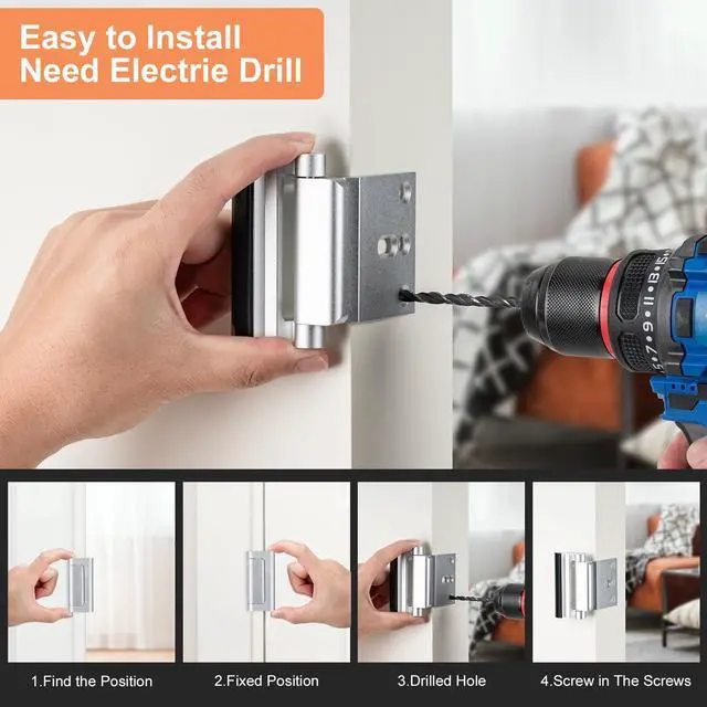 Alt view image 3 of 6 - 2 Pack Home Security Door Lock,with 3" Stop Withstand 800 lbs (Silver) | Childproof Door Reinforcement Lock,for Inward Swing Doors,Night Kids Safety Metal Flip Lock Deadbolt Latch