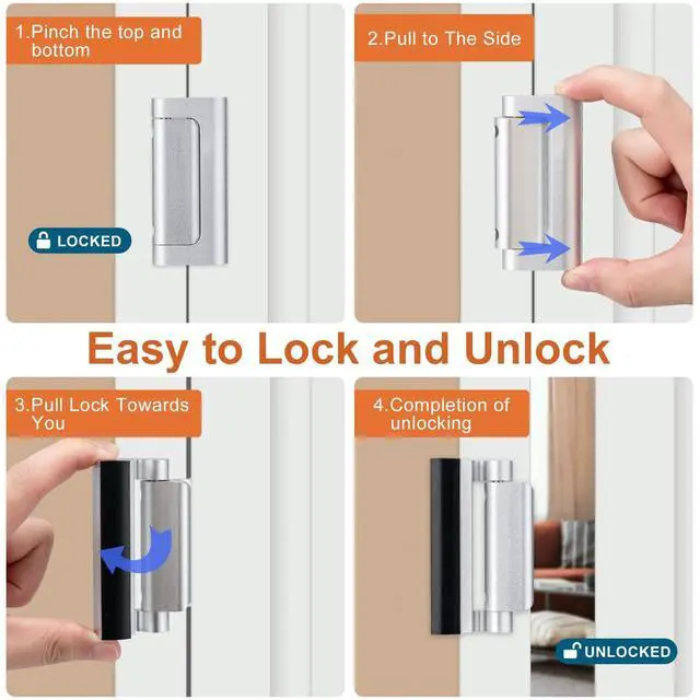 Alt view image 5 of 6 - 2 Pack Home Security Door Lock,with 3" Stop Withstand 800 lbs (Silver) | Childproof Door Reinforcement Lock,for Inward Swing Doors,Night Kids Safety Metal Flip Lock Deadbolt Latch