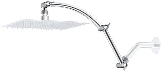 Main image of All Metal 16'' Shower Head Extension Arm, Chrome | Solid Brass Adjustable Shower Arm with Lock Joint, Flexible Height & Angle, Universal Connection Shower Head Extender