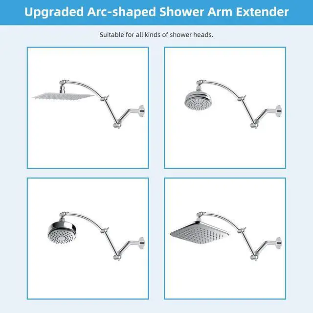 Alt view image 4 of 7 - All Metal 16'' Shower Head Extension Arm, Chrome | Solid Brass Adjustable Shower Arm with Lock Joint, Flexible Height & Angle, Universal Connection Shower Head Extender
