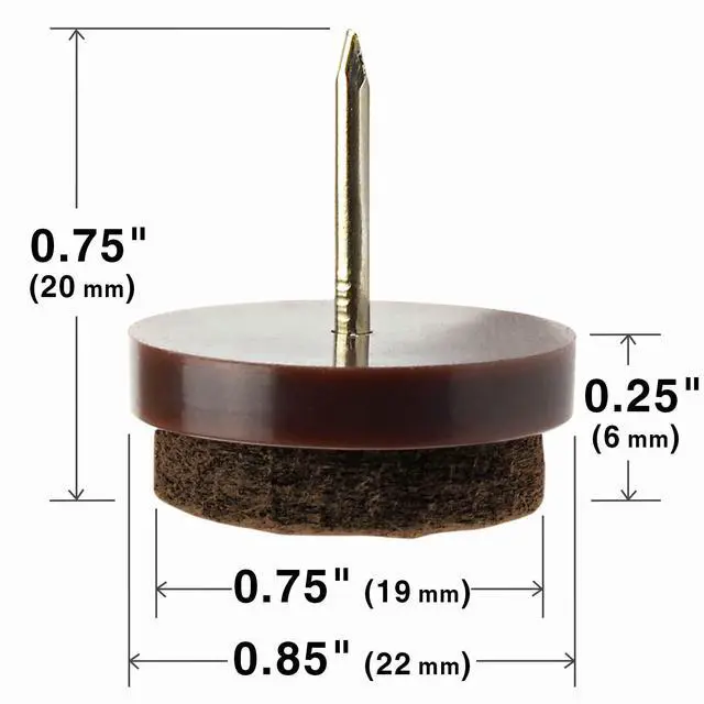 Alt view image 3 of 6 - Nail-on Felt Pads 40 PCS - 0.85" Felt Furniture Pads | Brown Chair Leg Floor Protectors - Nail in Furniture Pads for Furniture Legs - The Best Felt Chair Pads for Hardwood Floors