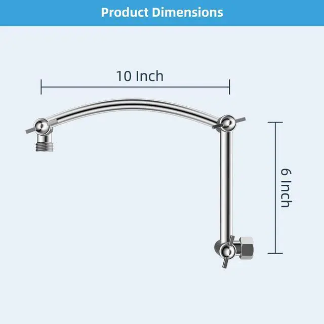 Alt view image 6 of 7 - All Metal 16'' Shower Head Extension Arm, Chrome | Solid Brass Adjustable Shower Arm with Lock Joint, Flexible Height & Angle, Universal Connection Shower Head Extender