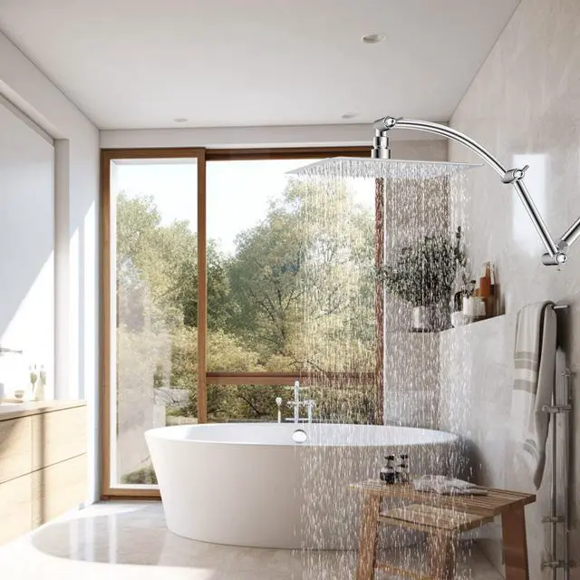 Alt view image 7 of 7 - All Metal 16'' Shower Head Extension Arm, Chrome | Solid Brass Adjustable Shower Arm with Lock Joint, Flexible Height & Angle, Universal Connection Shower Head Extender