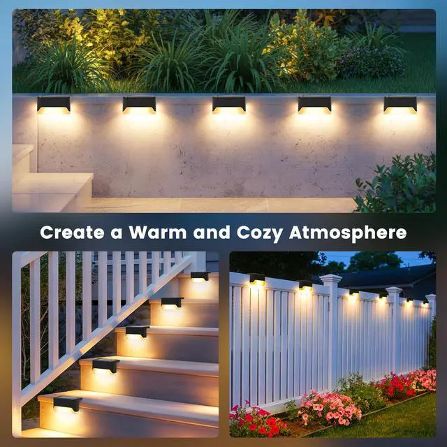 Alt view image 5 of 7 - Solar Deck Lights Outdoor,Fence Lights Waterproof,16 Pack Warm White | LED Step Light for Outside, Patio, Stair, Garden, Yard, Railing, Front Porch, Balcony Decor