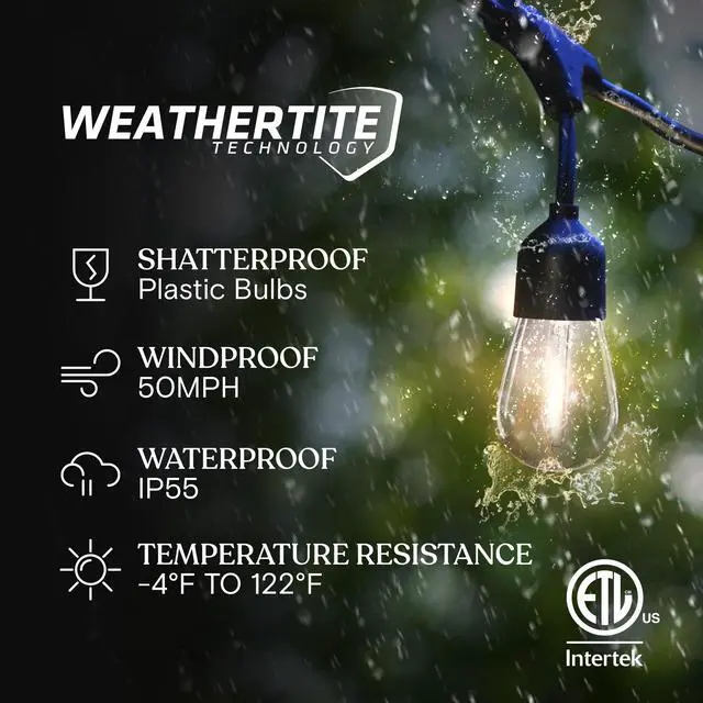 Alt view image 2 of 7 - Ambience Pro 27 Ft Solar Powered Outdoor String Lights - Commercial Grade Waterproof Patio Lights with Edison Globes, Shatterproof LED String Lights for Patio - 2W, Warm White, 12 Bulbs