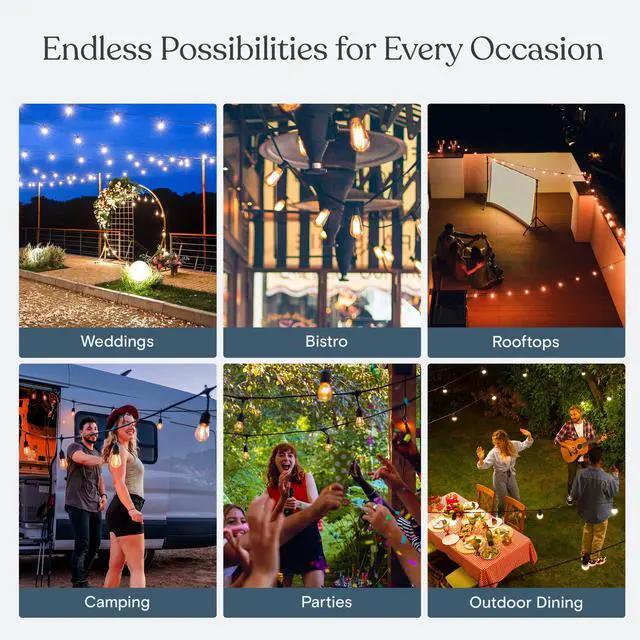 Alt view image 7 of 7 - Ambience Pro 27 Ft Solar Powered Outdoor String Lights - Commercial Grade Waterproof Patio Lights with Edison Globes, Shatterproof LED String Lights for Patio - 2W, Warm White, 12 Bulbs
