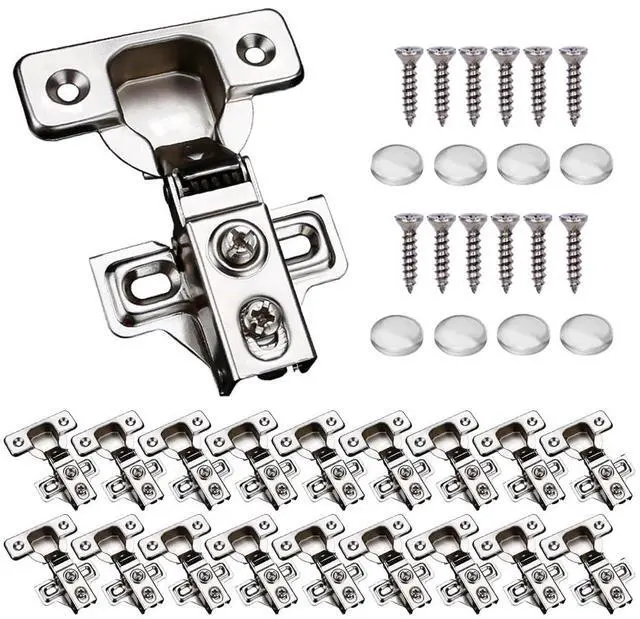 Main image of 20 Pack Soft Close Cabinet Door Hinges for 1/2 Inch Overlay Cupboard, 105 Degree Opening Angel, Stainless Concealed Kitchen Cabinet Hinges with Mounting Screws, Manual and Door Bumpers