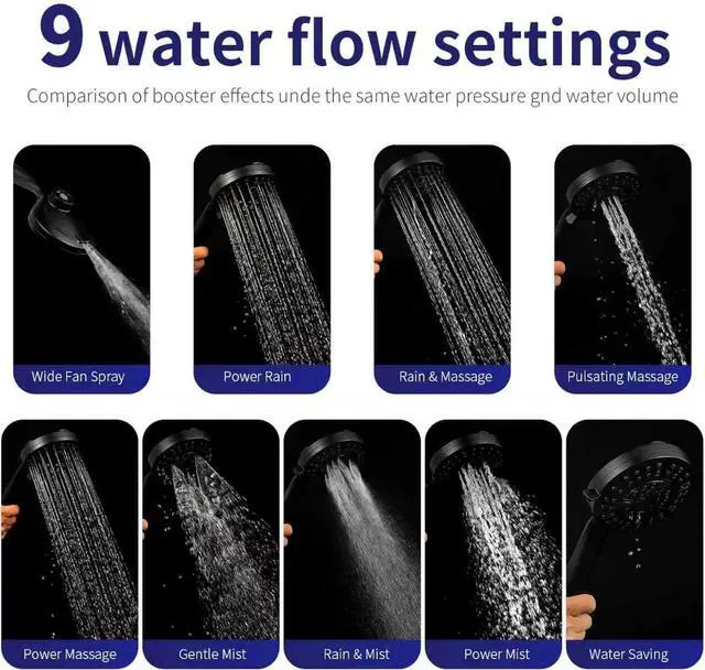 Alt view image 3 of 7 - Filtered Shower Head with Handheld, Magnetic Adjustable, Matte black | High Pressure 9 Spray Modes, Hard Water Softener 10-Stage Filtration, Anti-Clog Nozzles, 60-Inch Long Hose