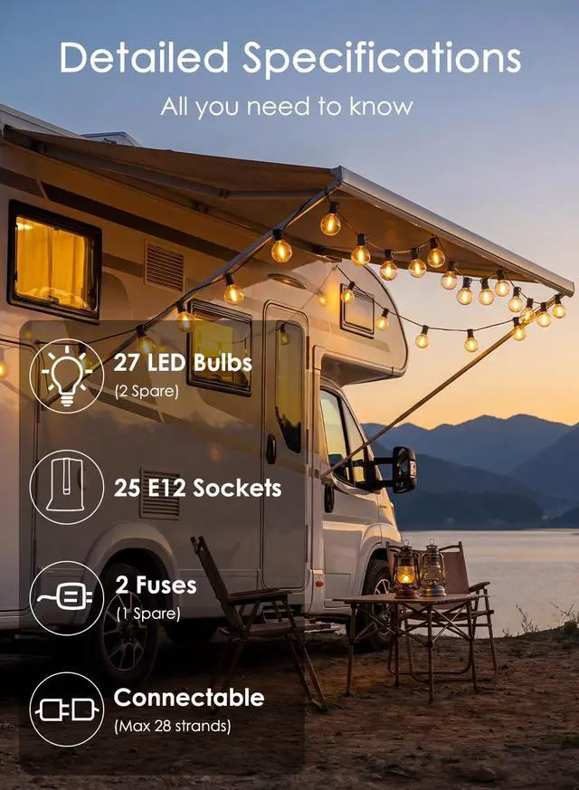 Alt view image 3 of 7 - 25FT G40 LED Globe Outdoor String Lights with 25 Plastic Shatterproof Bulbs | 2700K Warm White, IP65 Waterproof Hanging Connectable Globe Lights for Patio, Backyard, Bistro, Porch, Black Wire