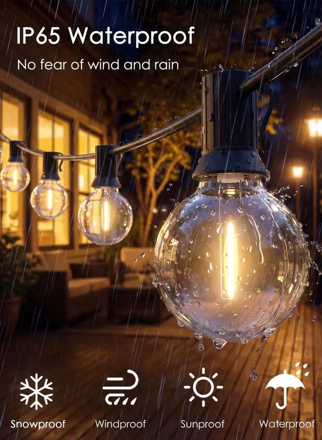 Alt view image 5 of 7 - 25FT G40 LED Globe Outdoor String Lights with 25 Plastic Shatterproof Bulbs | 2700K Warm White, IP65 Waterproof Hanging Connectable Globe Lights for Patio, Backyard, Bistro, Porch, Black Wire