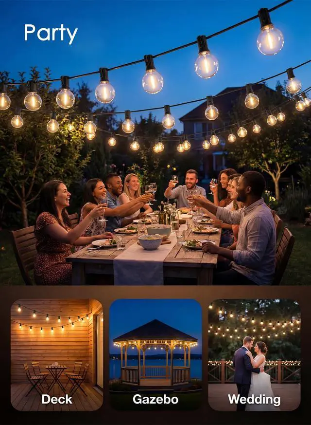 Alt view image 6 of 7 - 25FT G40 LED Globe Outdoor String Lights with 25 Plastic Shatterproof Bulbs | 2700K Warm White, IP65 Waterproof Hanging Connectable Globe Lights for Patio, Backyard, Bistro, Porch, Black Wire