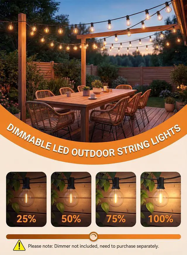 Alt view image 7 of 7 - 25FT G40 LED Globe Outdoor String Lights with 25 Plastic Shatterproof Bulbs | 2700K Warm White, IP65 Waterproof Hanging Connectable Globe Lights for Patio, Backyard, Bistro, Porch, Black Wire