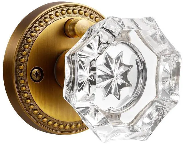 Main image of Door Knob Antique Brass Privacy Crystal Glass Interior 1 Pack | Zinc Alloy Bathroom Bedroom