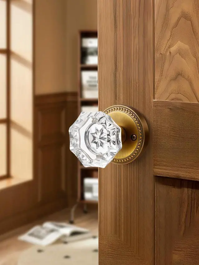 Alt view image 3 of 7 - Door Knob Antique Brass Privacy Crystal Glass Interior 1 Pack | Zinc Alloy Bathroom Bedroom