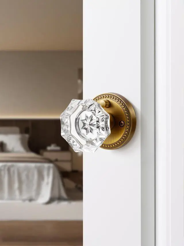 Alt view image 4 of 7 - Door Knob Antique Brass Privacy Crystal Glass Interior 1 Pack | Zinc Alloy Bathroom Bedroom