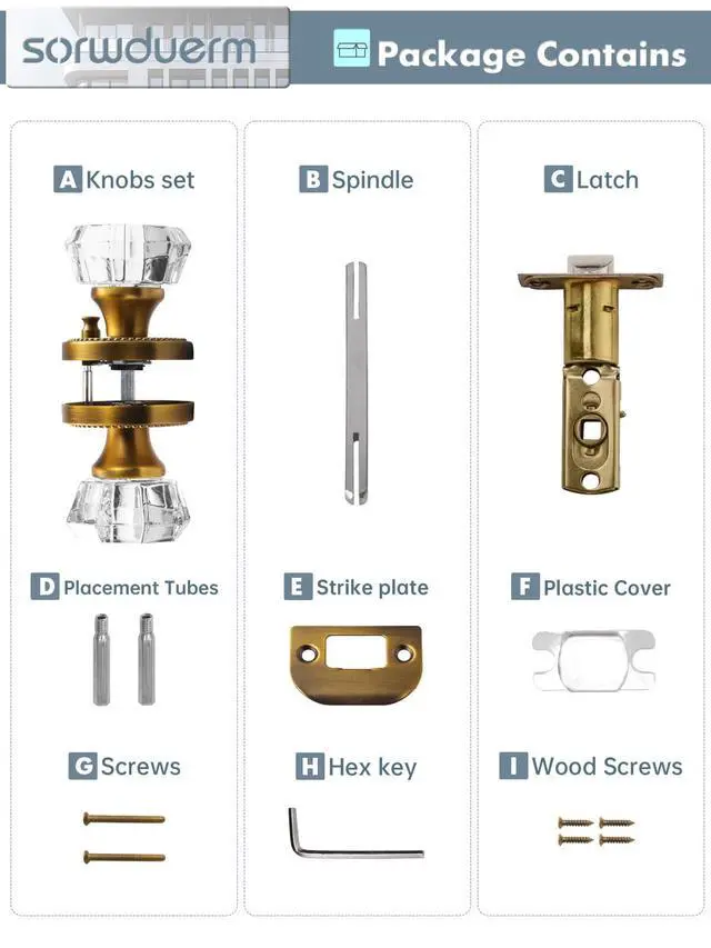Alt view image 7 of 7 - Door Knob Antique Brass Privacy Crystal Glass Interior 1 Pack | Zinc Alloy Bathroom Bedroom