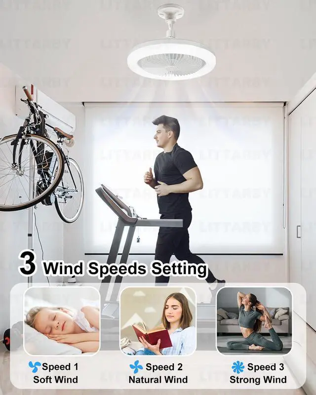 Alt view image 6 of 7 - Socket Fan Light with Remote Control, 3 Colors 3000K-6500K Dimmable LED Light Bulb Fan Screw in Ceiling Fan for Bedroom, Kitchen, Storage Room, Closet, Wireless Small Ceiling Fans with Lights - White