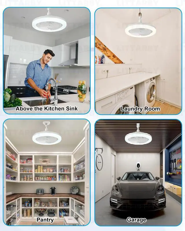 Alt view image 7 of 7 - Socket Fan Light with Remote Control, 3 Colors 3000K-6500K Dimmable LED Light Bulb Fan Screw in Ceiling Fan for Bedroom, Kitchen, Storage Room, Closet, Wireless Small Ceiling Fans with Lights - White
