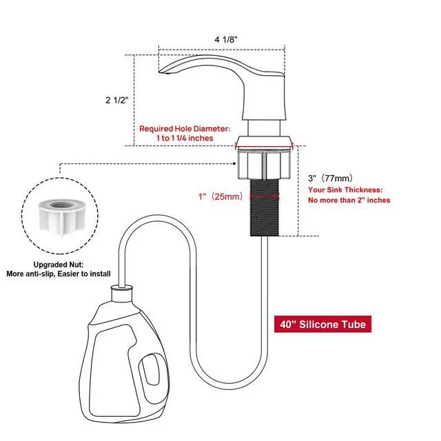 Alt view image 2 of 7 - Kitchen Sink Soap Dispenser - Brushed Nickel, G080BN-G | Sink Soap Dispenser Pump with 40" Silicone Soap Dispenser Extension Tube, Say Goodbye to Frequent Refills