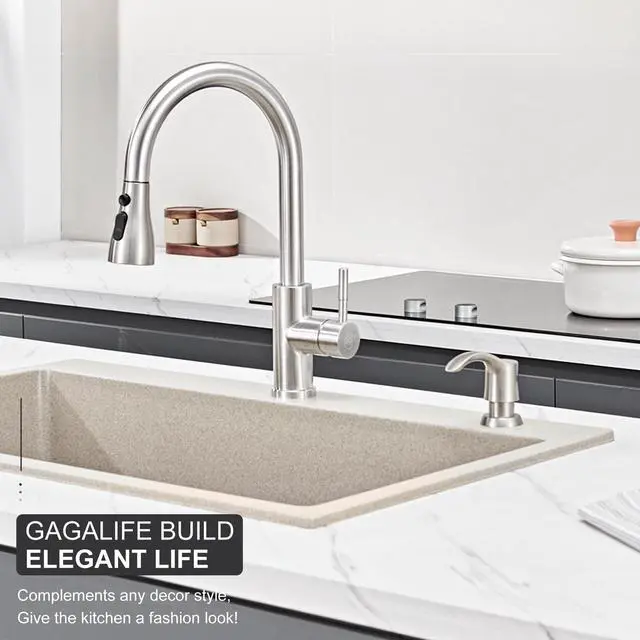 Alt view image 3 of 7 - Kitchen Sink Soap Dispenser - Brushed Nickel, G080BN-G | Sink Soap Dispenser Pump with 40" Silicone Soap Dispenser Extension Tube, Say Goodbye to Frequent Refills