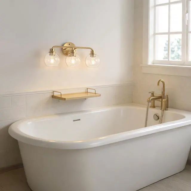 Alt view image 6 of 7 - Bathroom Light Fixtures Gold Vanity Light 3 Light Brushed Brass | Wall Sconces Lighting with Clear Globe Glass Shades Bath Wall Lamp for Mirror Kitchen Living Room Bedroom Hallway
