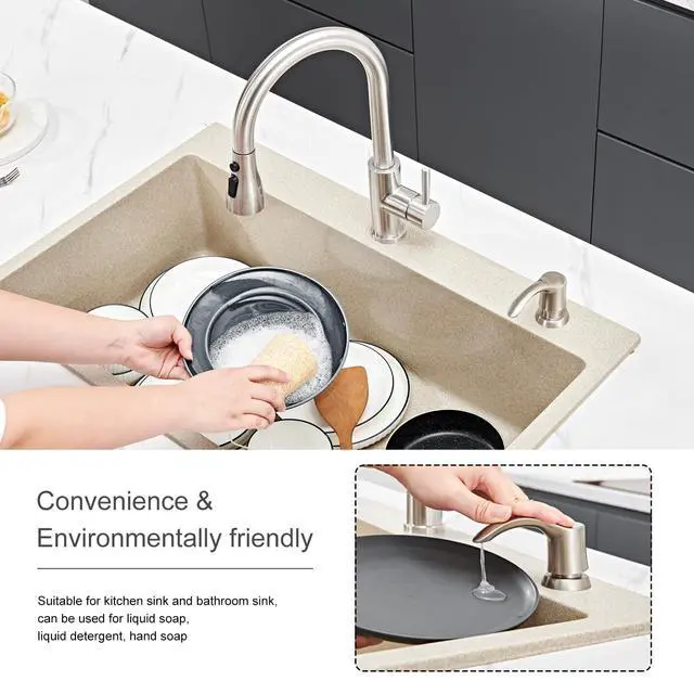 Alt view image 6 of 7 - Kitchen Sink Soap Dispenser - Brushed Nickel, G080BN-G | Sink Soap Dispenser Pump with 40" Silicone Soap Dispenser Extension Tube, Say Goodbye to Frequent Refills