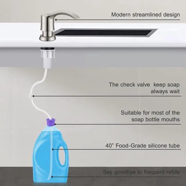 Alt view image 7 of 7 - Kitchen Sink Soap Dispenser - Brushed Nickel, G080BN-G | Sink Soap Dispenser Pump with 40" Silicone Soap Dispenser Extension Tube, Say Goodbye to Frequent Refills