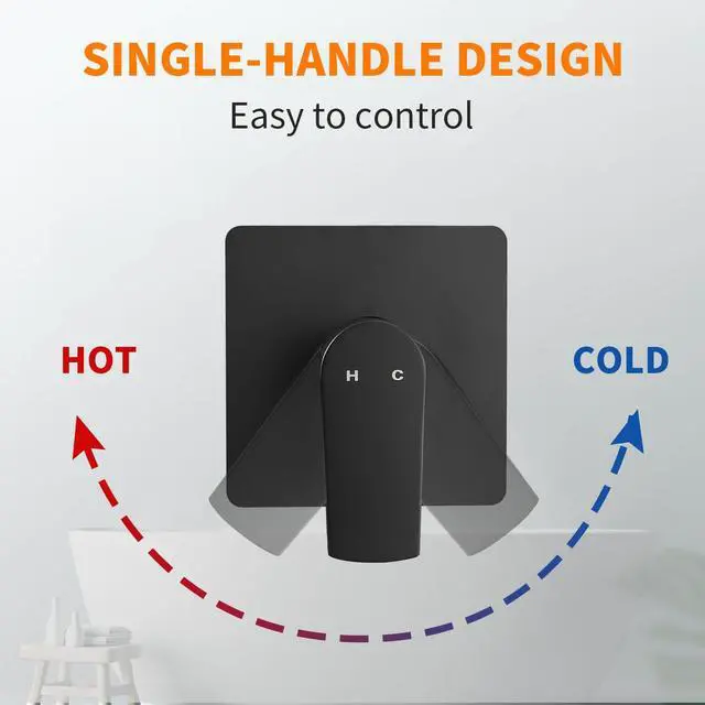 Alt view image 5 of 7 - Black Shower Faucet Single Function Trim Kit with Rough-in Valve Set Bath Rainfall Shower System 8inch Square Stainless Steel Metal Shower Head
