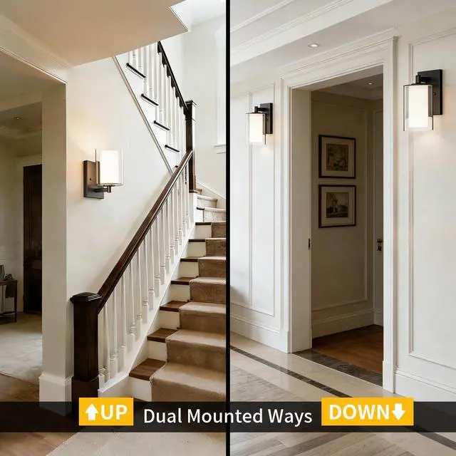 Alt view image 3 of 7 - Wall Sconces Set of Two, Modern Matte Black Vanity Wall Lights | Double Clear Glass Shades With E26 Base, Farmhouse Wall Lights For Bathroom, Bedroom, Living Room, Mirror And Hallway