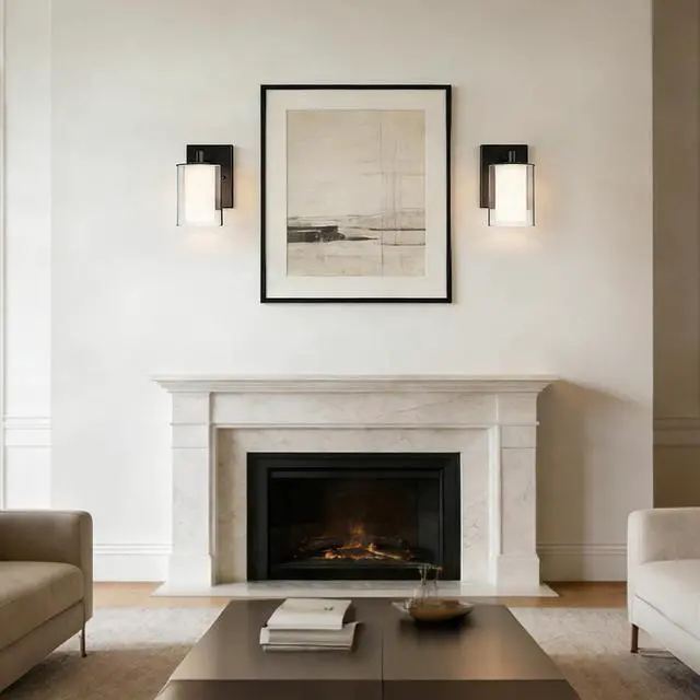 Alt view image 6 of 7 - Wall Sconces Set of Two, Modern Matte Black Vanity Wall Lights | Double Clear Glass Shades With E26 Base, Farmhouse Wall Lights For Bathroom, Bedroom, Living Room, Mirror And Hallway