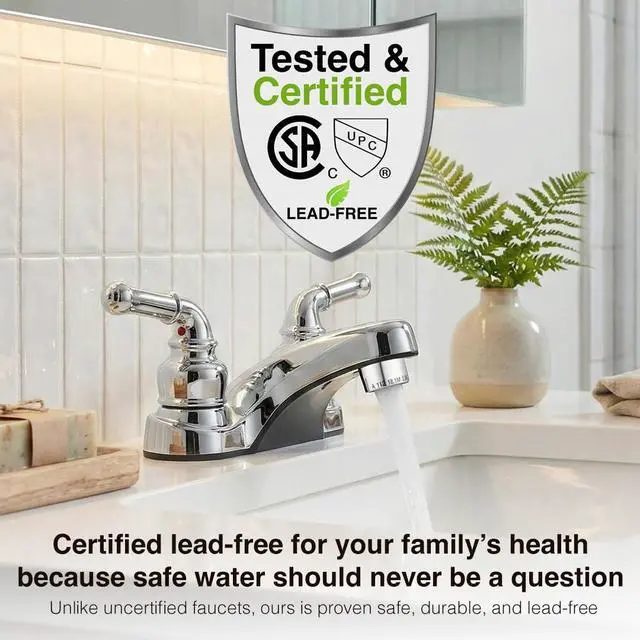 Alt view image 3 of 7 - Lynden Bathroom Sink Faucet, Metallic Plated ABS (Chrome) | Lightweight, rustproof, and easy to install; smooth valve control for kitchen, bath, or laundry sinks. Durable plastic build