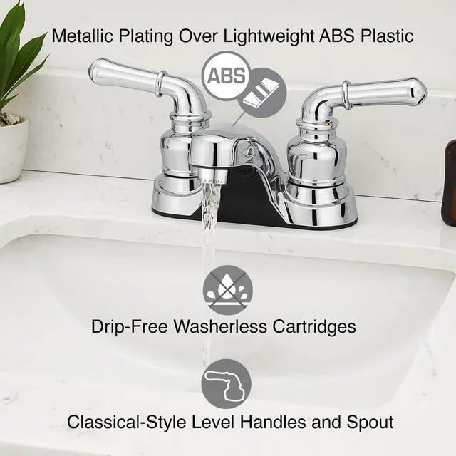 Alt view image 2 of 7 - Lynden Bathroom Sink Faucet, Metallic Plated ABS (Chrome) | Lightweight, rustproof, and easy to install; smooth valve control for kitchen, bath, or laundry sinks. Durable plastic build