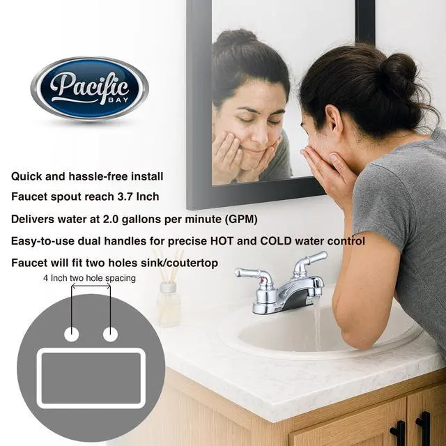 Alt view image 5 of 7 - Lynden Bathroom Sink Faucet, Metallic Plated ABS (Chrome) | Lightweight, rustproof, and easy to install; smooth valve control for kitchen, bath, or laundry sinks. Durable plastic build