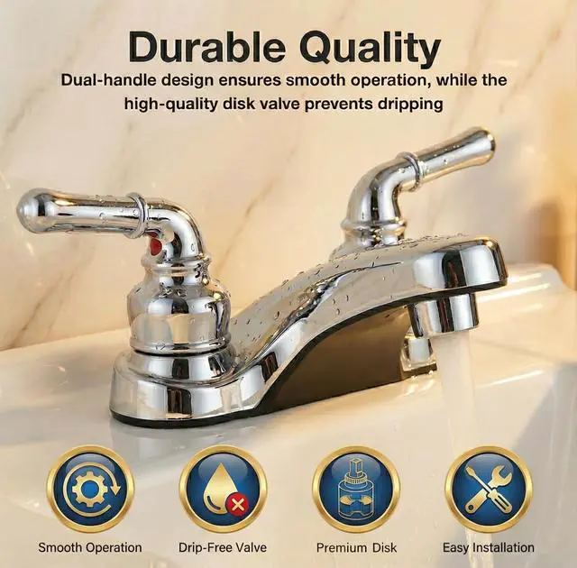Alt view image 4 of 7 - Lynden Bathroom Sink Faucet, Metallic Plated ABS (Chrome) | Lightweight, rustproof, and easy to install; smooth valve control for kitchen, bath, or laundry sinks. Durable plastic build